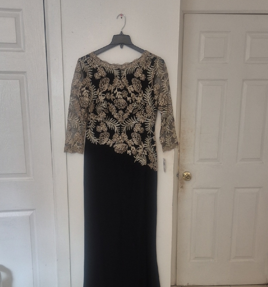 Tadashi Shoji Black Dress with Gold Embroidery